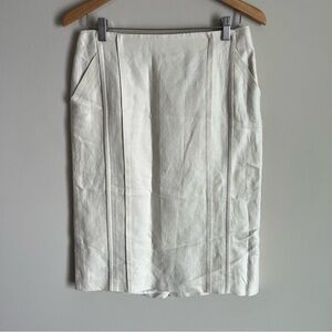 MaxMara Women's Made in Italy Designer Ivory Linen/Cotton Blend Skirt Size 8